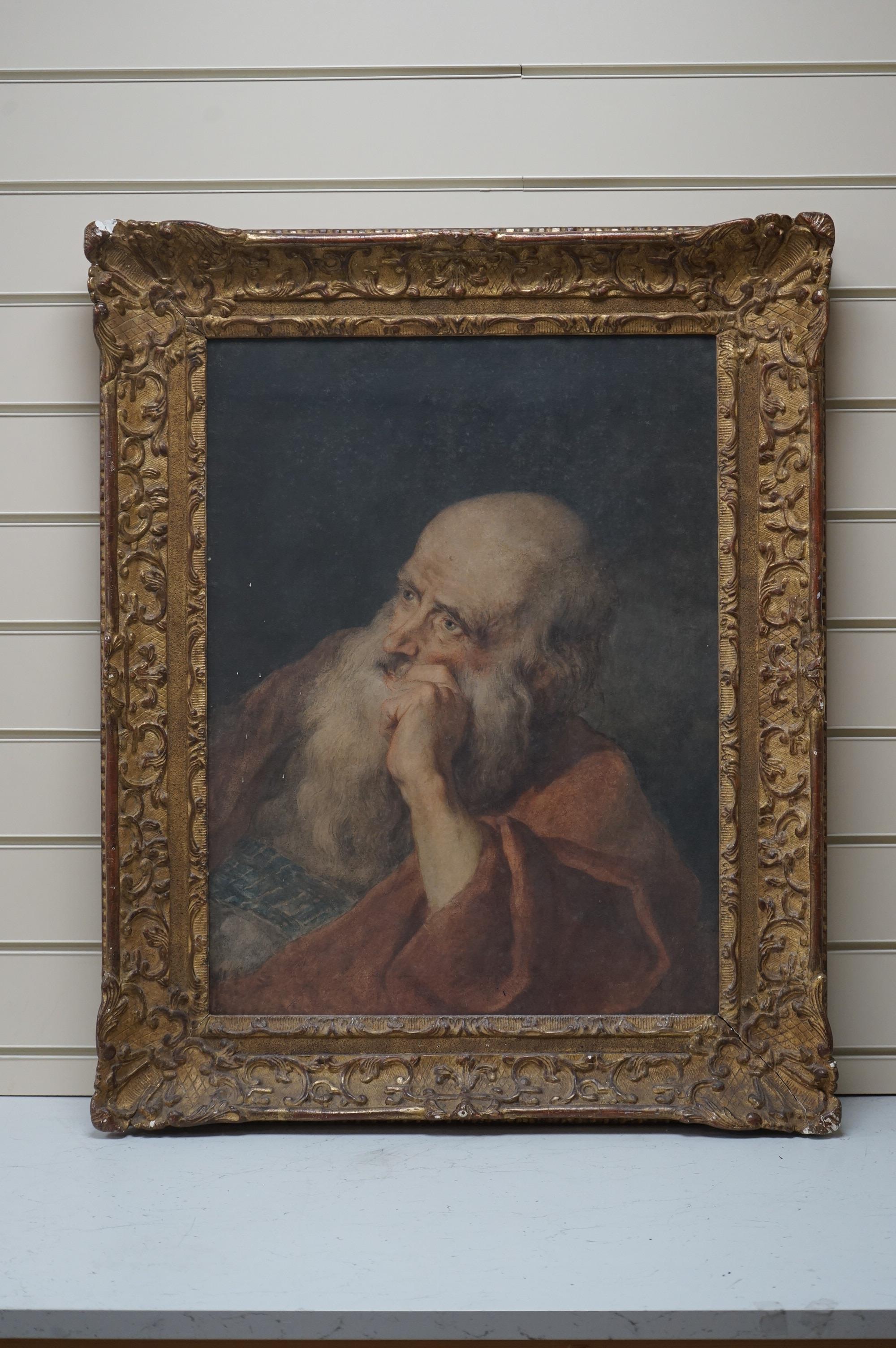 After Jean Honoré Fragonard (French, 1732–1806), watercolour, Study of a bearded gentleman, inscribed label verso, 61 x 46cm, ornate gilt frame. Condition - fair